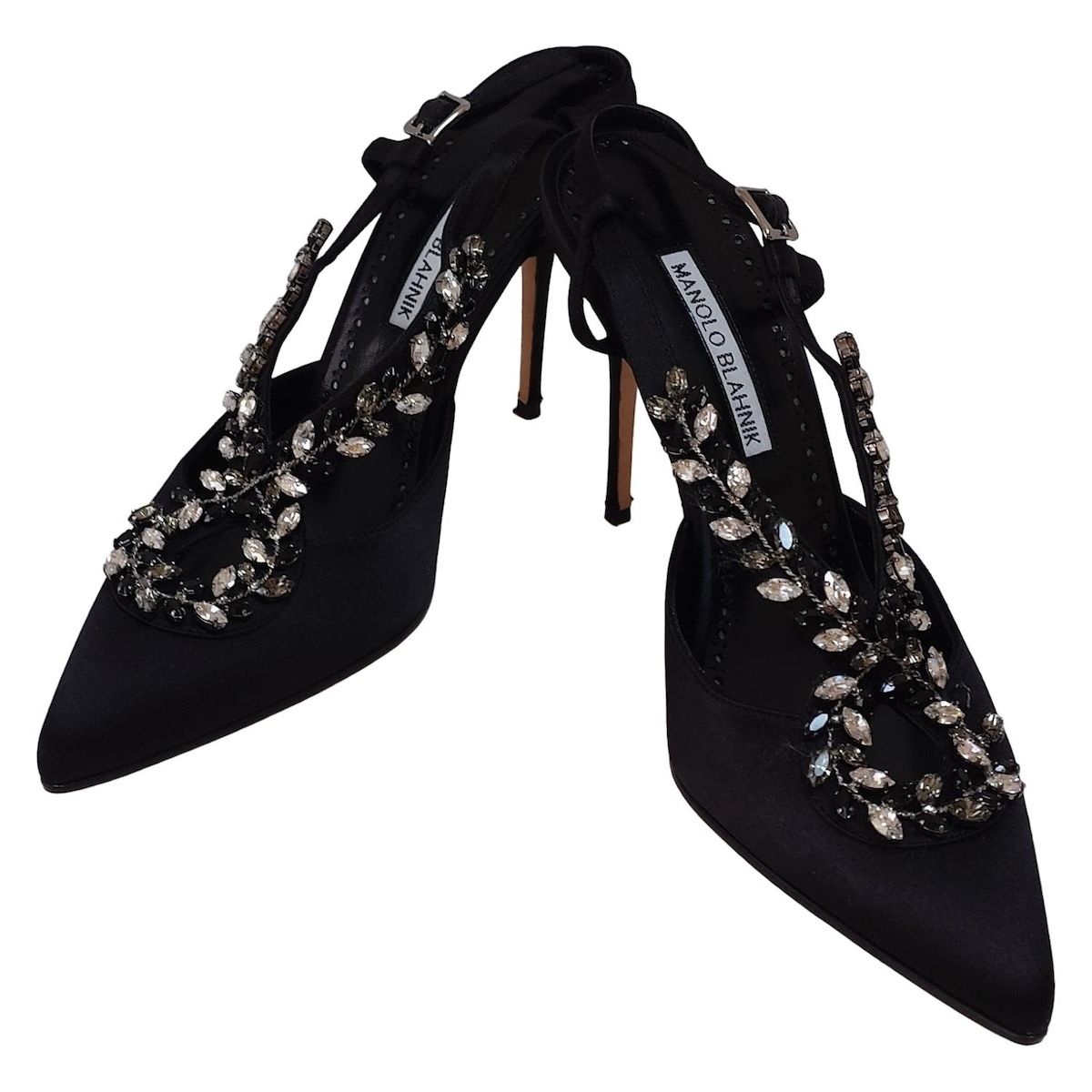 MANOLO BLAHNIK マノロブラニク サンダル 38 レディース - 黒 ビジュー