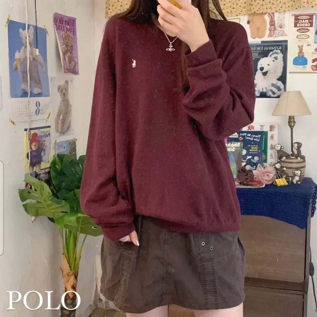 ヴィンテージ ポロ ワイン Vネックニット