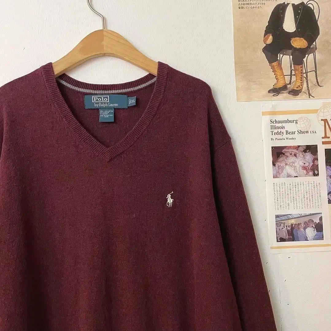  ヴィンテージ ポロ ワイン Vネックニット 長袖 ニット セーター