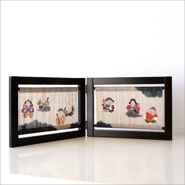七福神 フレーム 置物 飾り 縁起物 正月 迎春 年中飾り 卓上 額縁 絵 和風 和室 玄関 インテリア 手染め麻布のミニ衝立 七福神