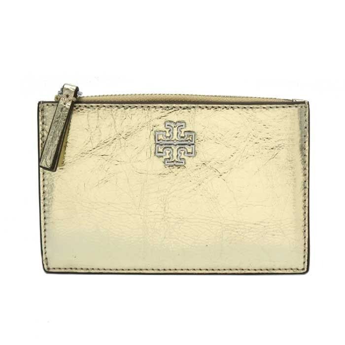 トリーバーチ カードケース TORY BURCH BRITTEN レザー ダブルTメタルロゴ メタリック ジップ カードホルダー 153330 1023 723 SPARK GOLD スパークゴールド アウトレット レディース