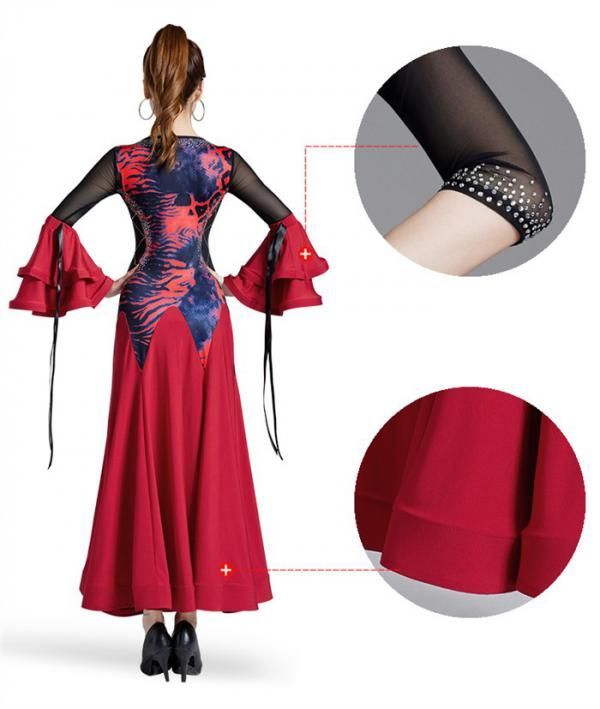  2 way 社交ダンスドレス 社交ダンス モダンドレス レッド グリーン 大きいサイズ 長袖 大きい裾 ドレス ワルツダンス ワンピースドレス ダンス衣装 ダンスウェア ステージ衣装 ドレス ダンス衣装 社交ダンス