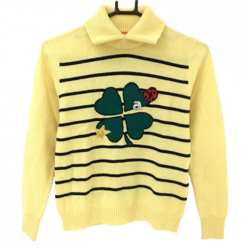 アルチビオ ハイネックセーター イエロー×黒 ボーダー クローバー ニット レディース 36 S ゴルフウェア archivio