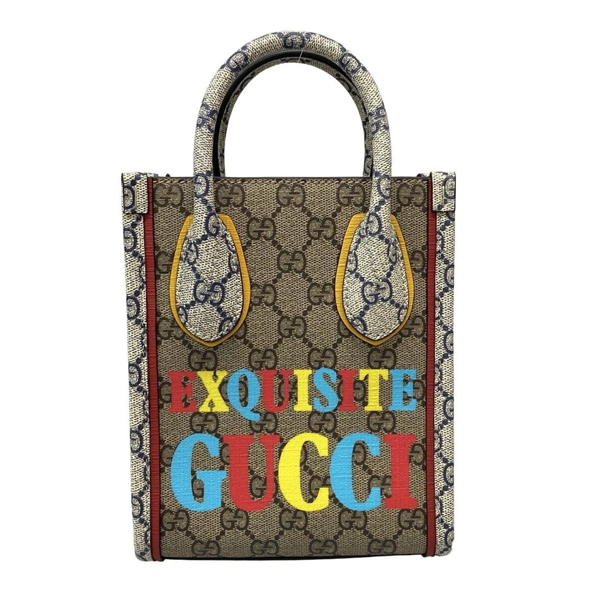 GUCCI グッチ トートバッグ GGスプリーム 699406 ベージュ×ダークブラウン×マルチ ミニバッグ EXQUISITE GUCCI レザー