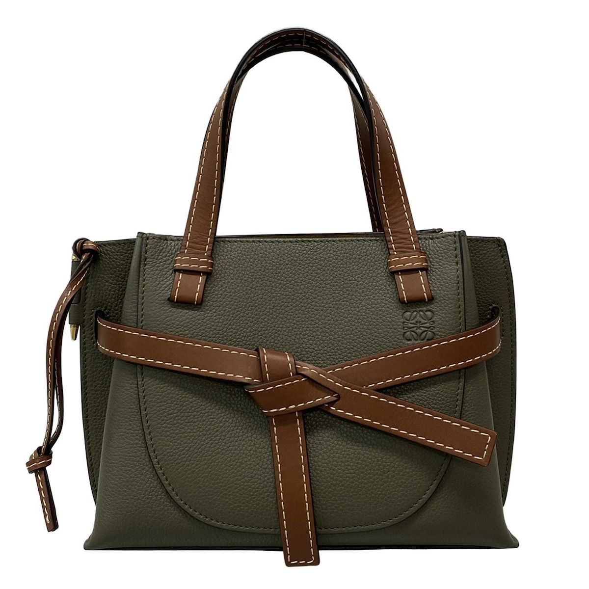LOEWE ロエベ トートバッグ ゲートトップハンドルバッグミニ カーキ×ダークブラウン