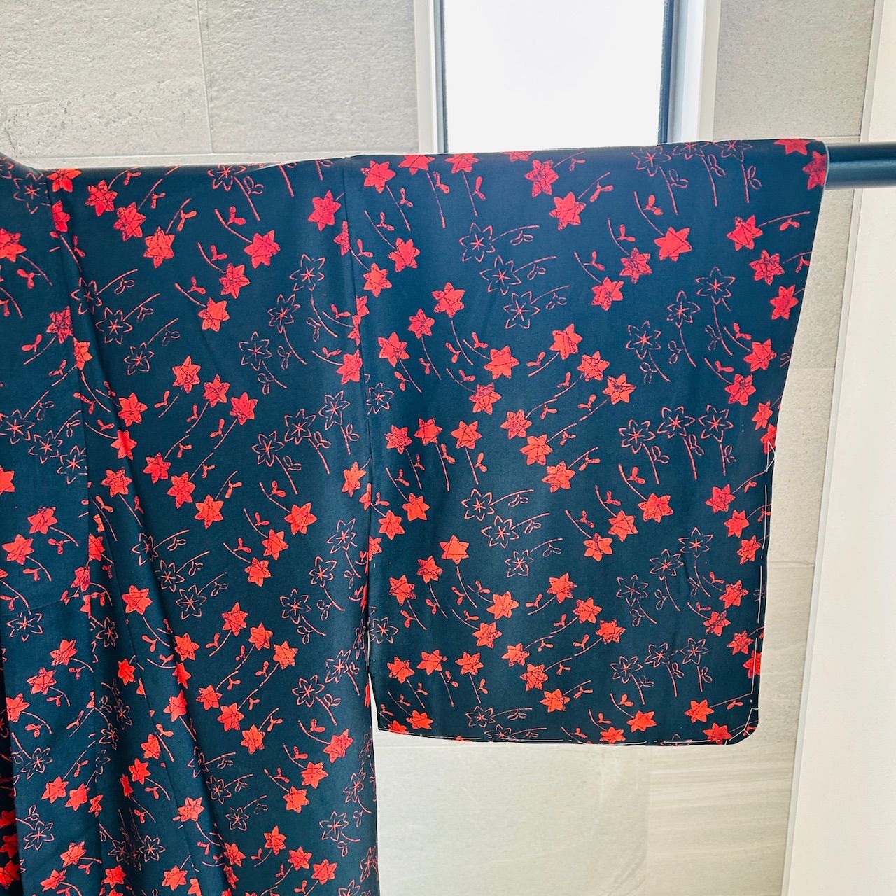  着物 コート セット 昭和レトロ 糸付き 黒系 花 えんじ色 管理番号KKVMI 92 訪問着 付け下げ 着物