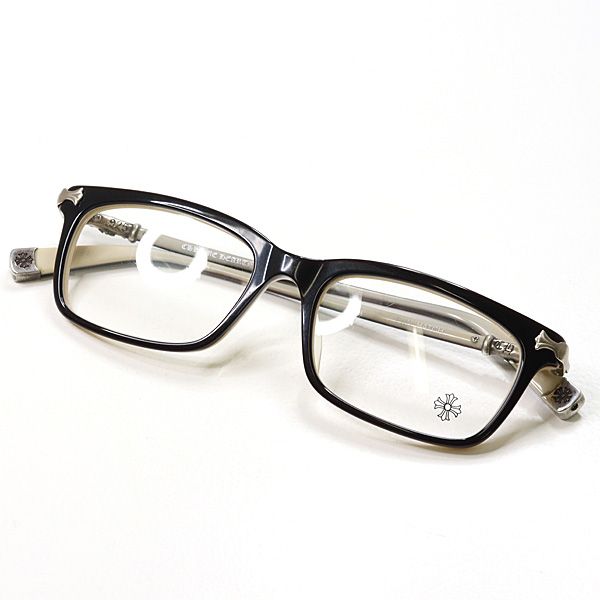 クロムハーツ メガネ FUN HATCH ブラウン クリーム シルバー クロス スクエア 伊達メガネ 眼鏡 アイウェア