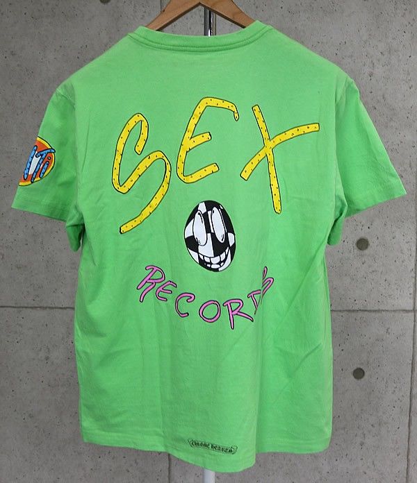 CHROME HEARTS クロムハーツ SEX RECORDS プリントTシャツ 半袖 メンズ size Ｌグレーン 101084