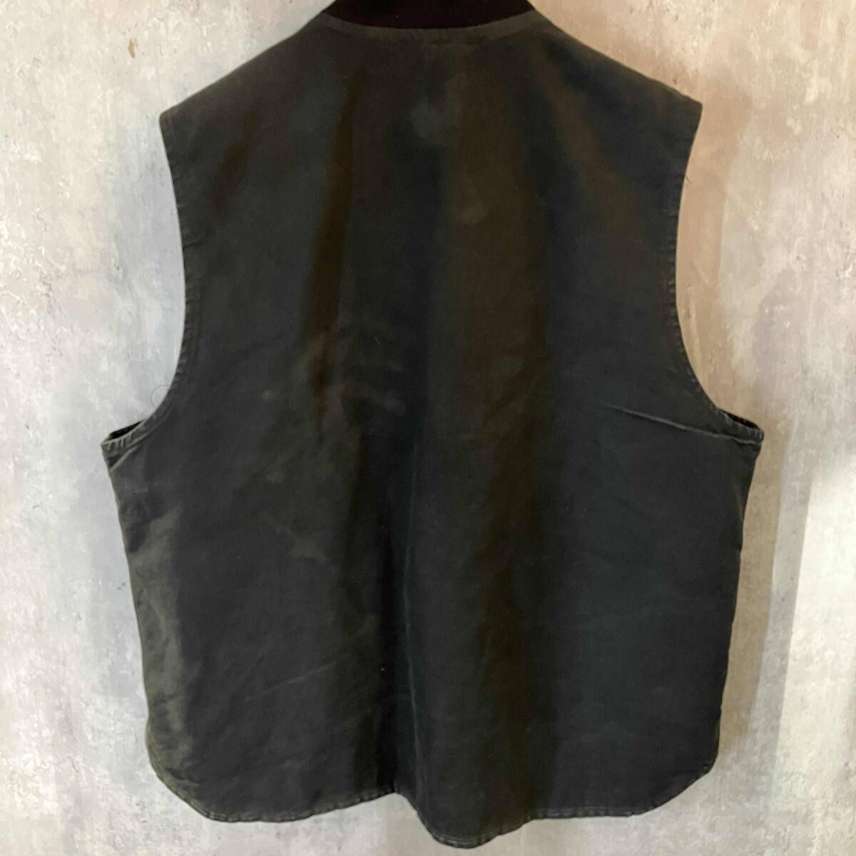 ９０s Carhartt ブラックダックベスト 古着 90s USA製 Carhartt ブラック ダック 首リブ パデット ベスト L