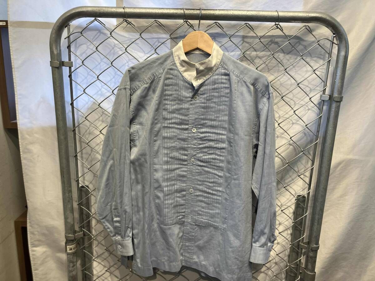 80s 筆タグ ISSEY MIYAKE プリーツシャツ 長袖シャツ イッセイミヤケ ブルー サイズM