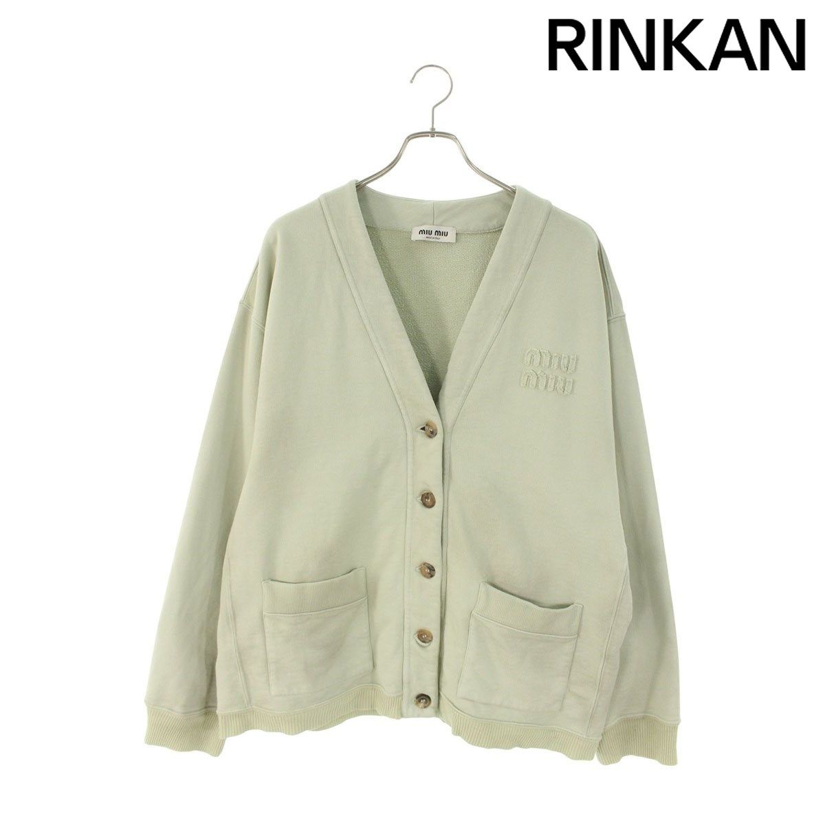 ミュウミュウ MJL010 ロゴワッペンダスト加工コットンカーディガン メンズ S