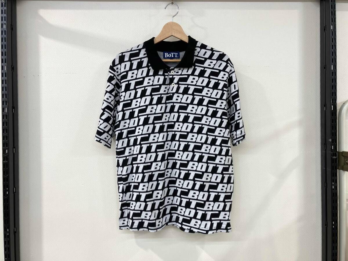 BOTT ボット SOUND LOGO S S POLO 半袖ポロシャツ サイズL 241BoTT07 黒 ブラック 総柄 コットン メンズ