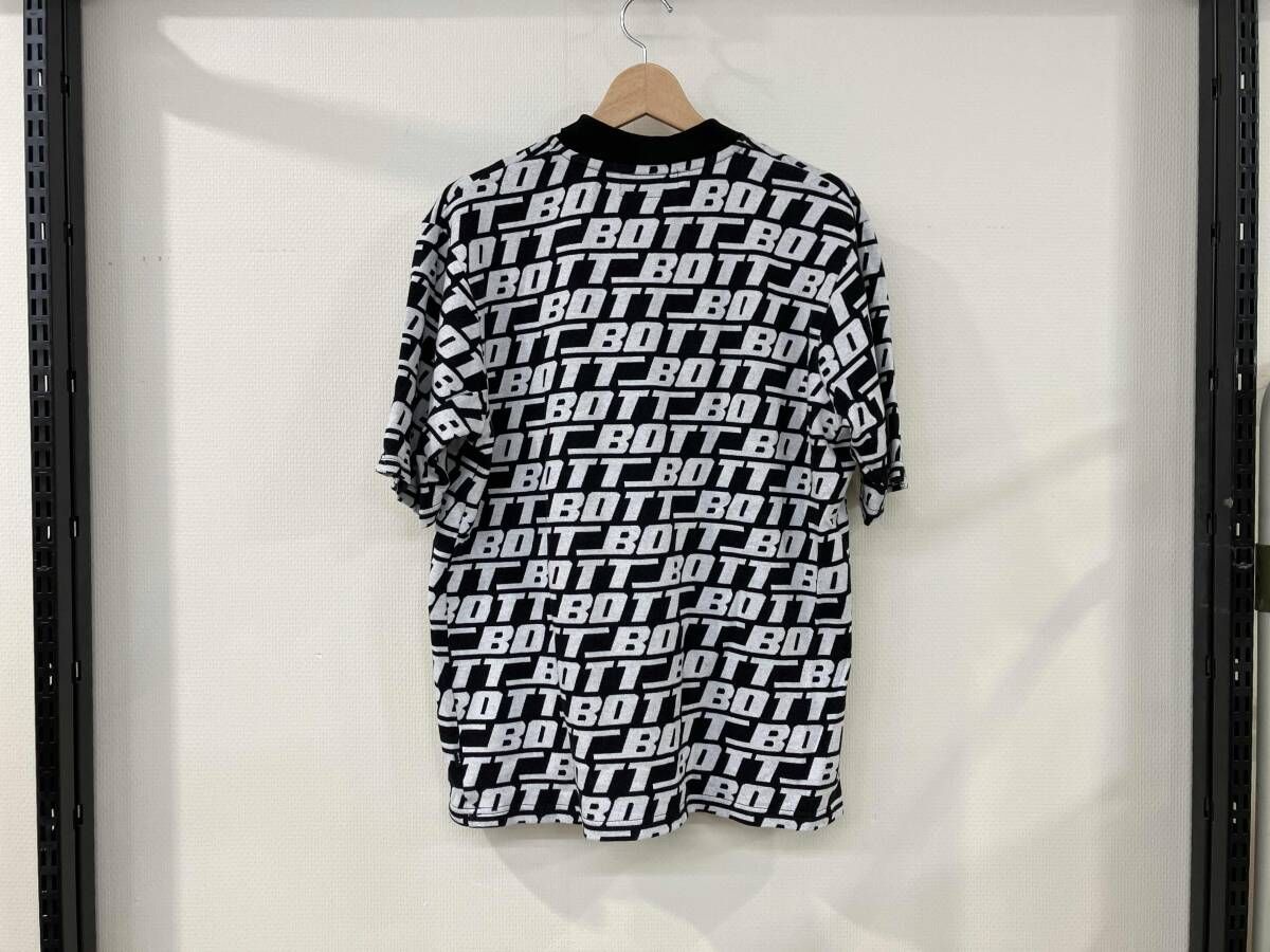 BOTT ボット SOUND LOGO S POLO 半袖ポロシャツ サイズL 241 07 黒 ブラック 総柄 コットン メンズ
