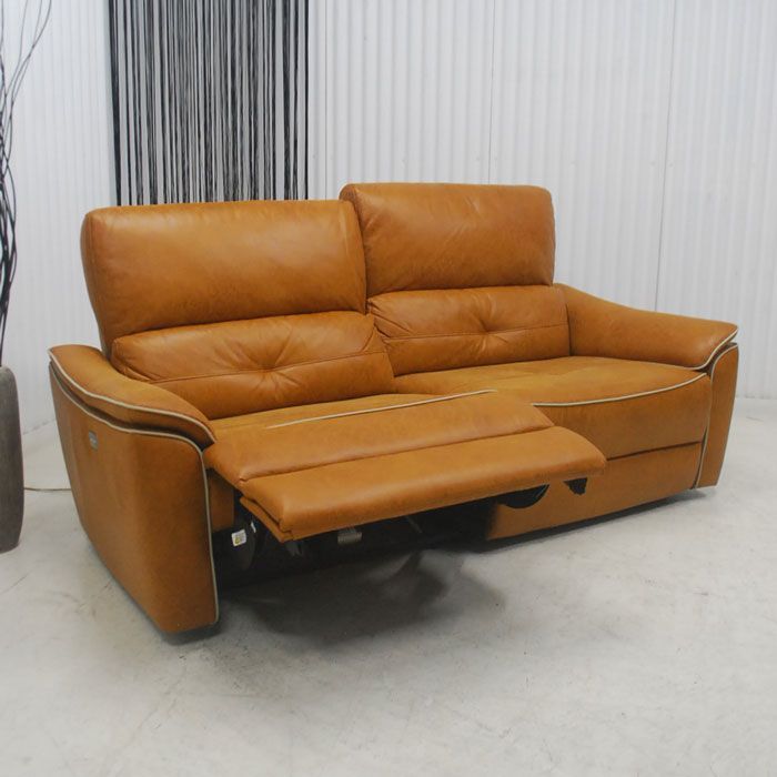 アウトレット 現品限り 一部 大 北欧調モダン 電動リクライナーソファー キャメル 寛ぎ空間 250616 バッジオ3 p電動