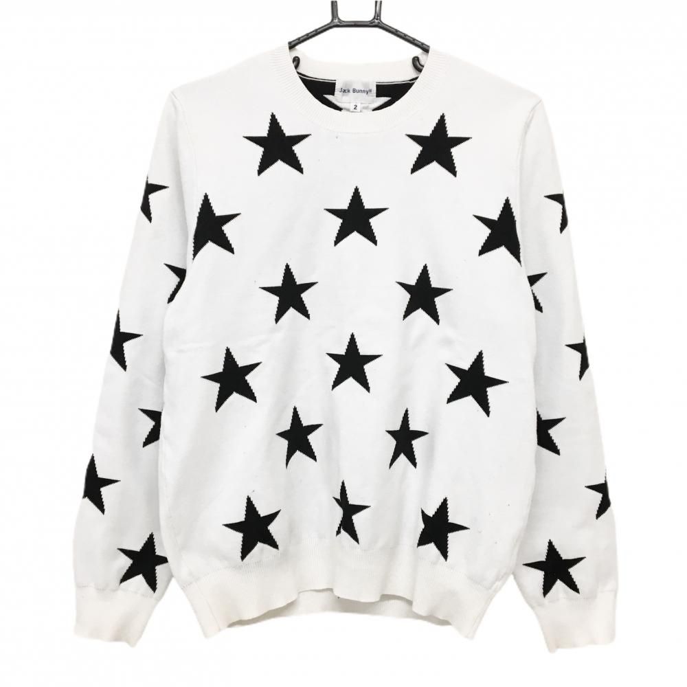 【新品】ジャックバニー セーター 黒×白 星総柄 コットン混 ニット セーター ジャックバニー セーター 白×黒 星柄 コットン混 ニット レディース 2