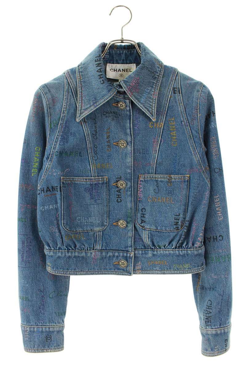 シャネル P72307V63805 ココボタン ロゴグラフィックデニムジャケット レディース 34