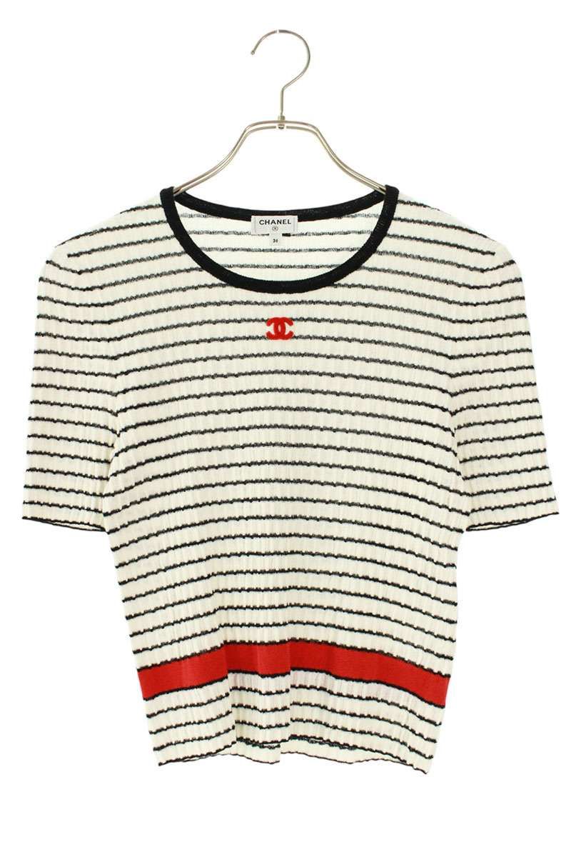 シャネル P76857K11060 ココマークボーダーニットTシャツ レディース 36