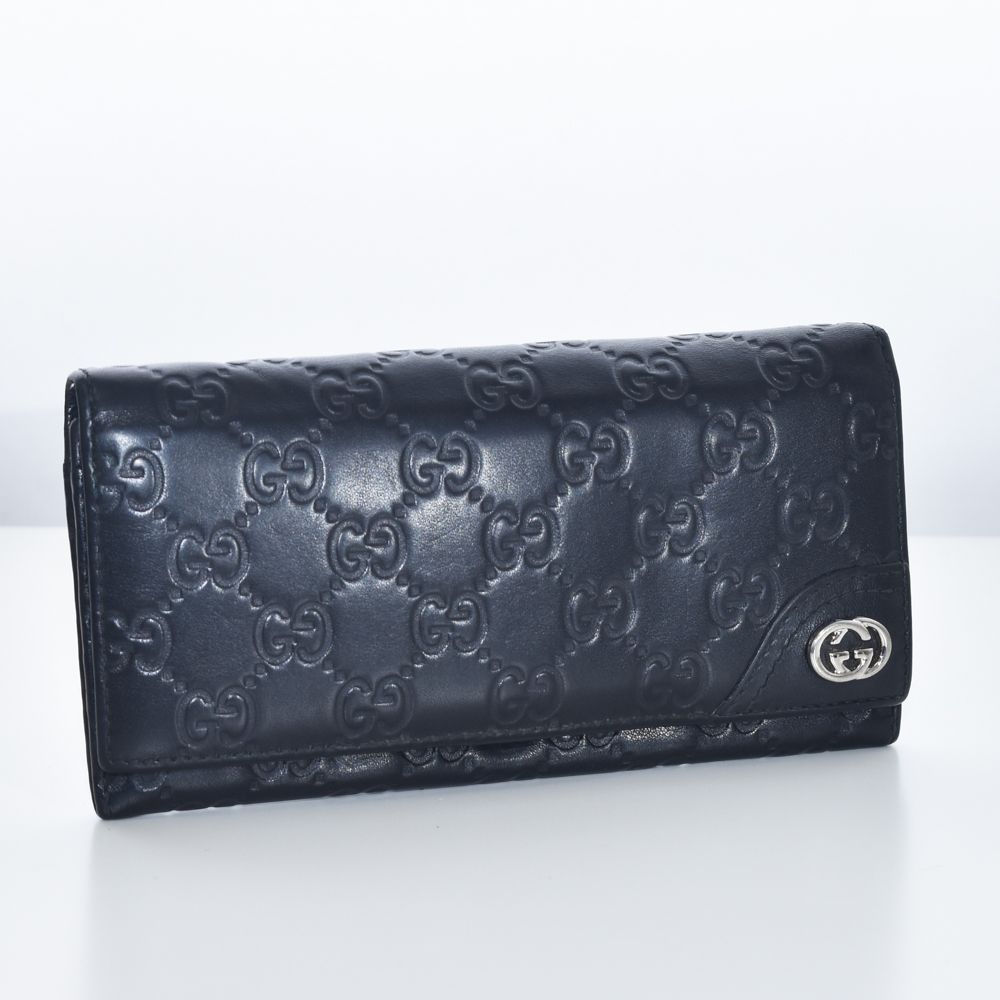 USED GUCCI 財布 長財布 GG シマ レザー ブラック コレクション 23235