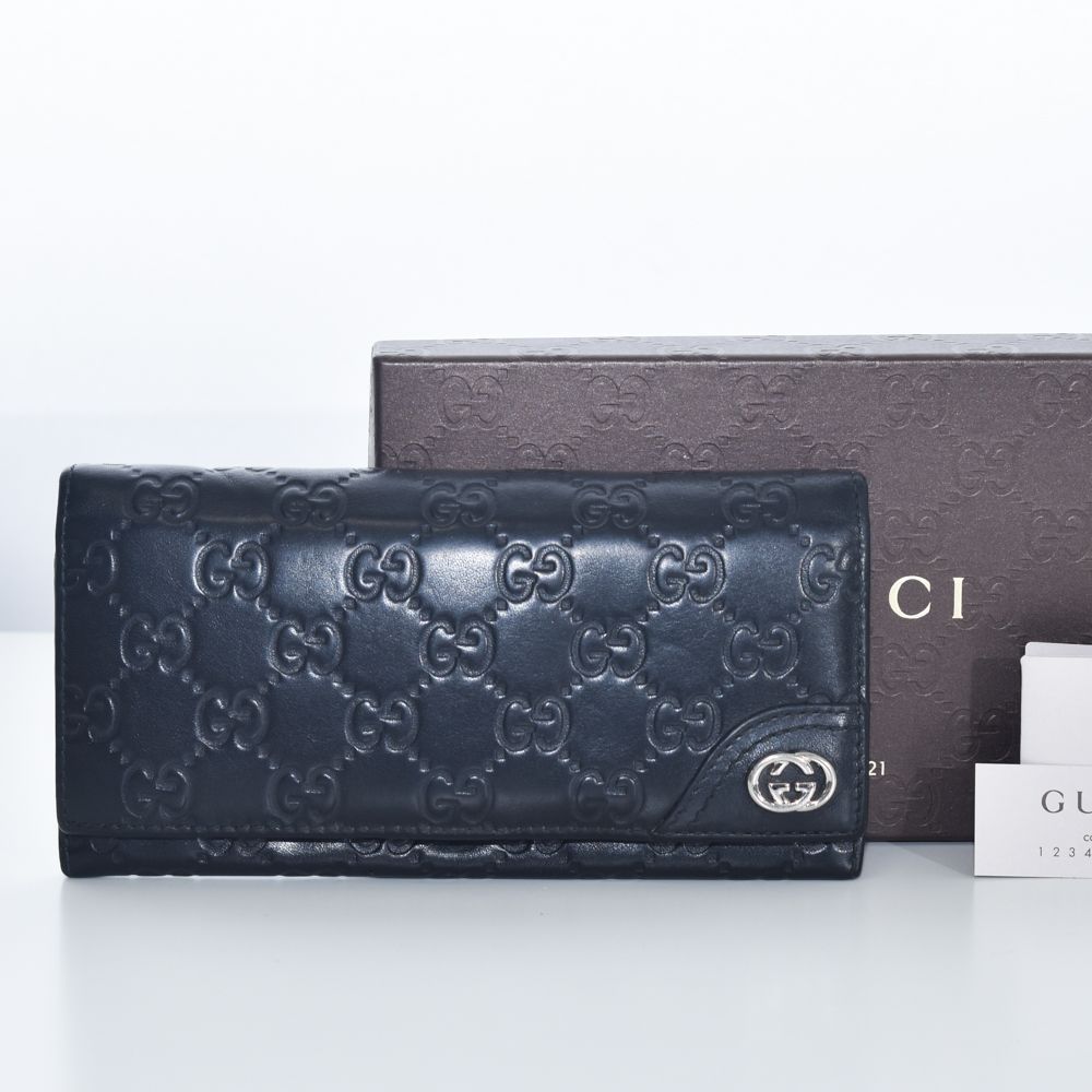 USED GUCCI 財布 長財布 GG シマ レザー ブラック コレクション 23235