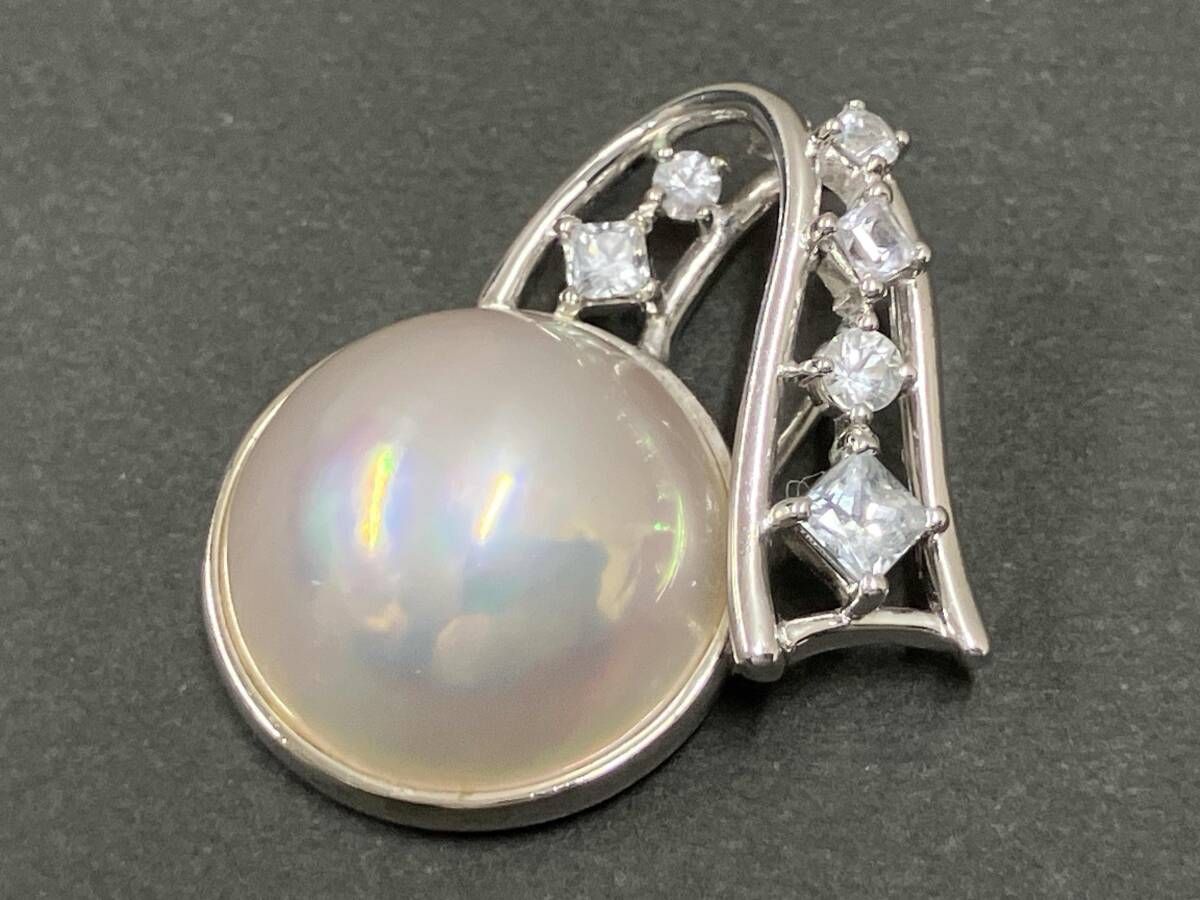 クリーニング済 K18WG ハーフパール 総重量約5.9g トップ 簡易鑑別書付 透明石 田崎真珠