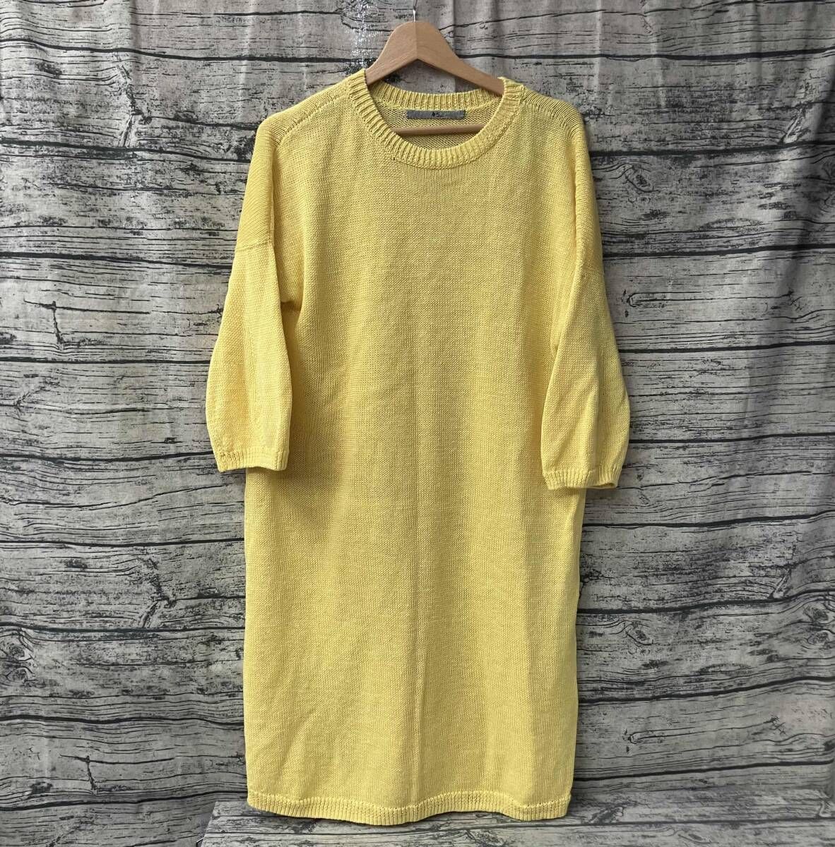 45RPM ロングニット 5038032 長袖ワンピース リネン イエロー サイズ 0