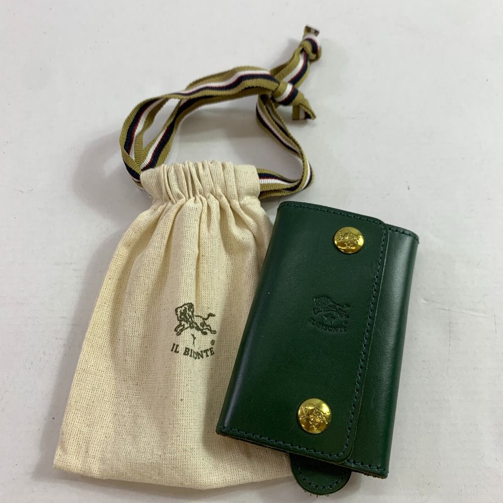 04w5234 イルビゾンテ IL BISONTE レザーリング付きワイドキーケース 本革 レザー グリーン 小物 八王子店