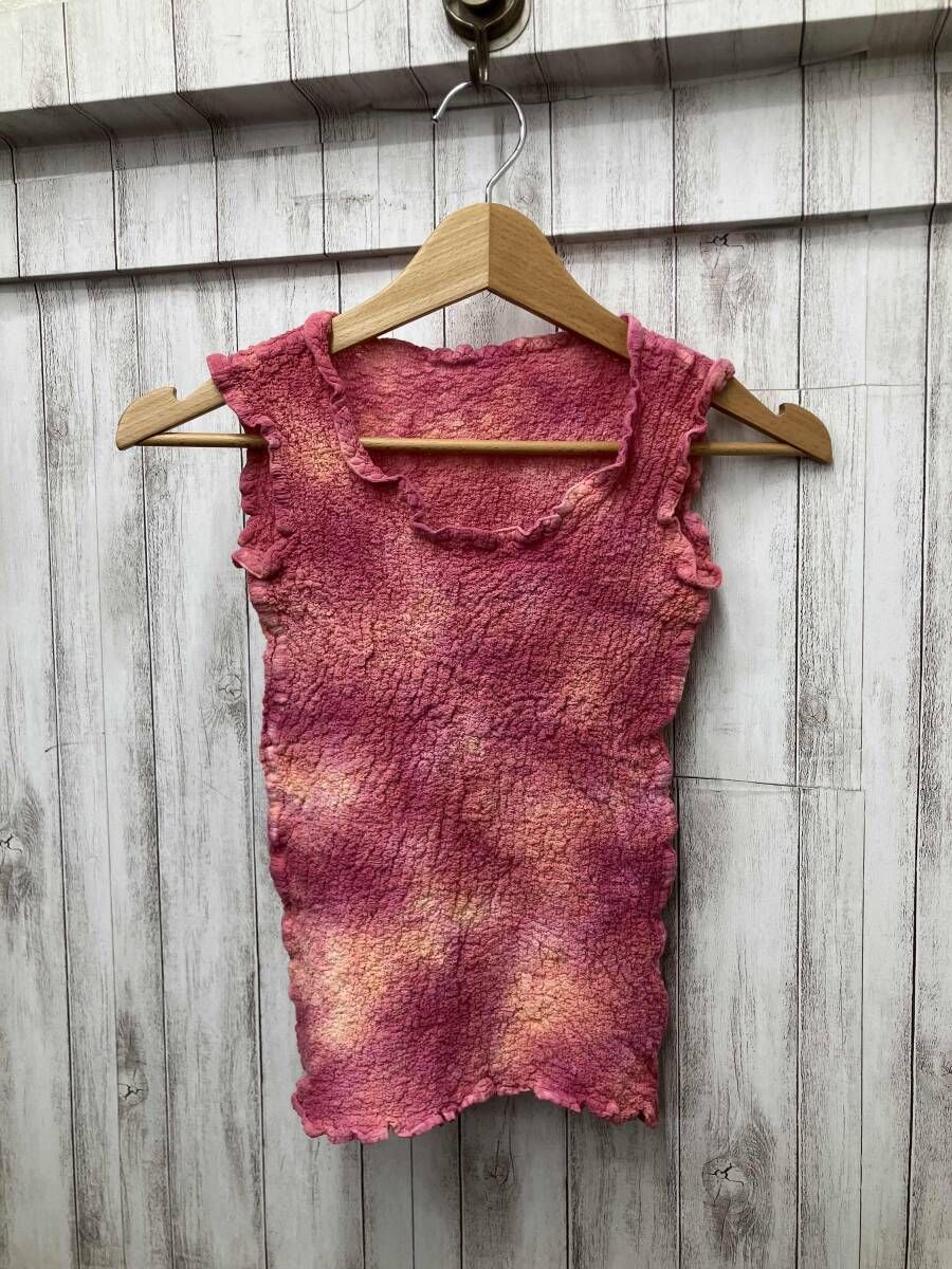 me ISSEY MIYAKE MI42FR615 シワ加工 ピンク タイダイ キャミソール ノースリーブ チューブトップ