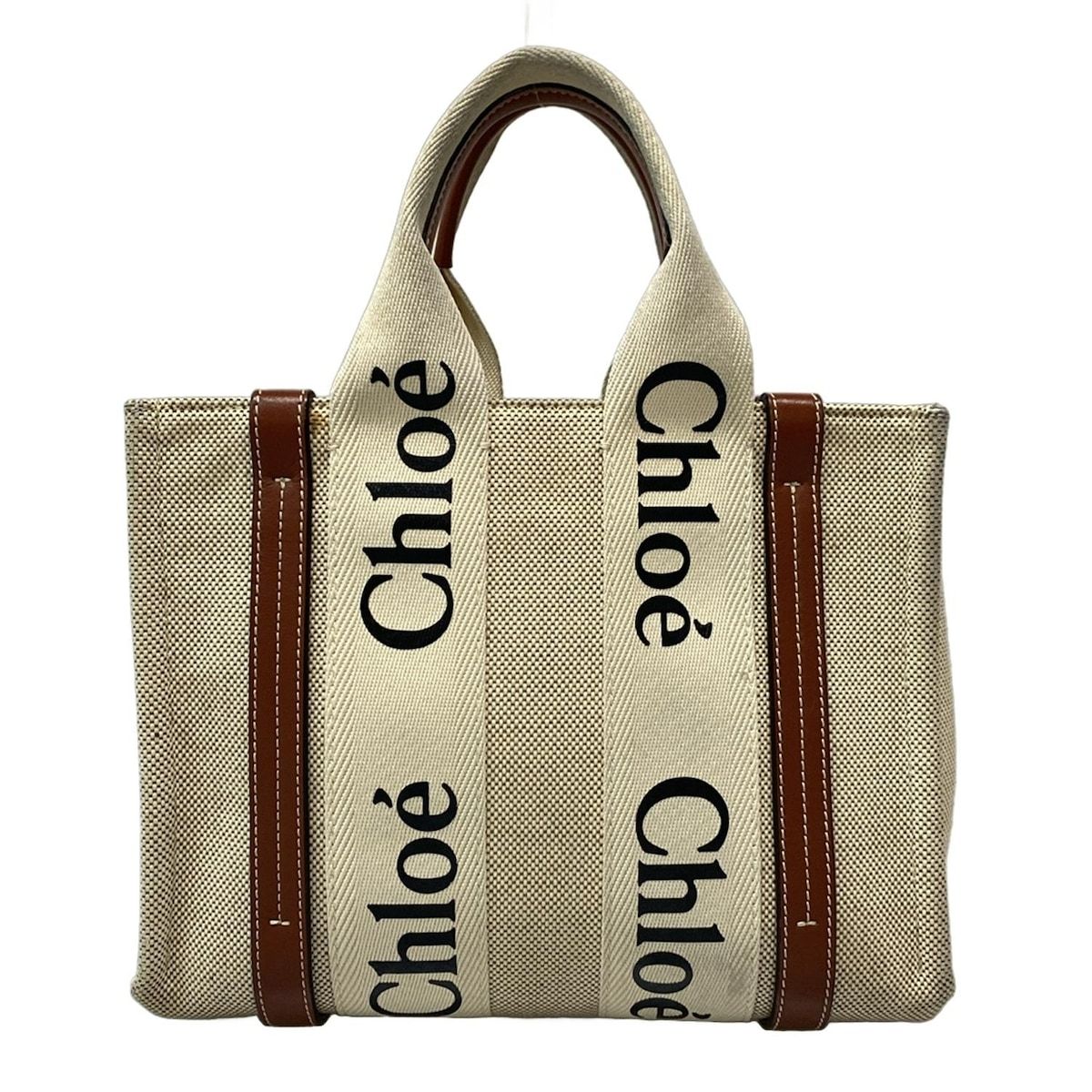 Chloe クロエ トートバッグ ウッディスモールトートバッグ ブラウン×アイボリー レザー