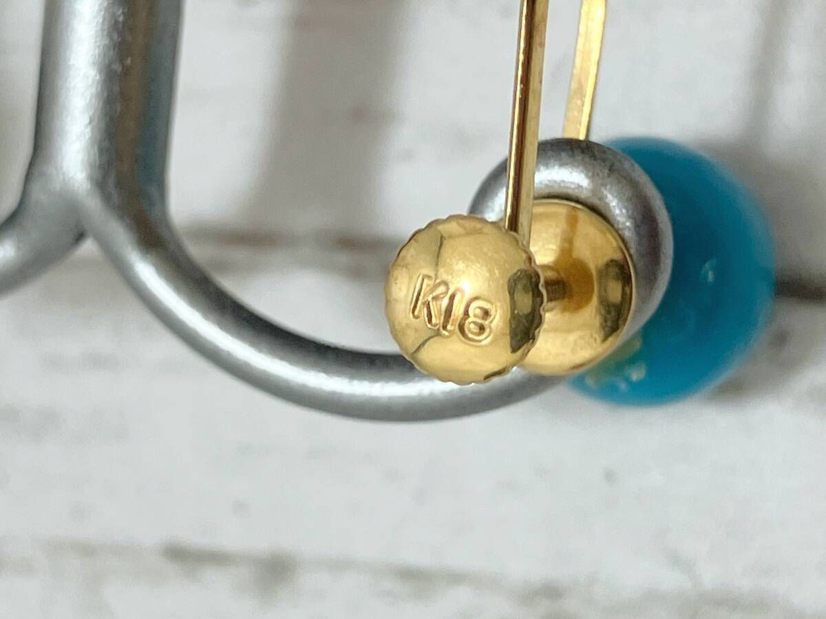 K 18 青石 イヤリング 約2.42 g