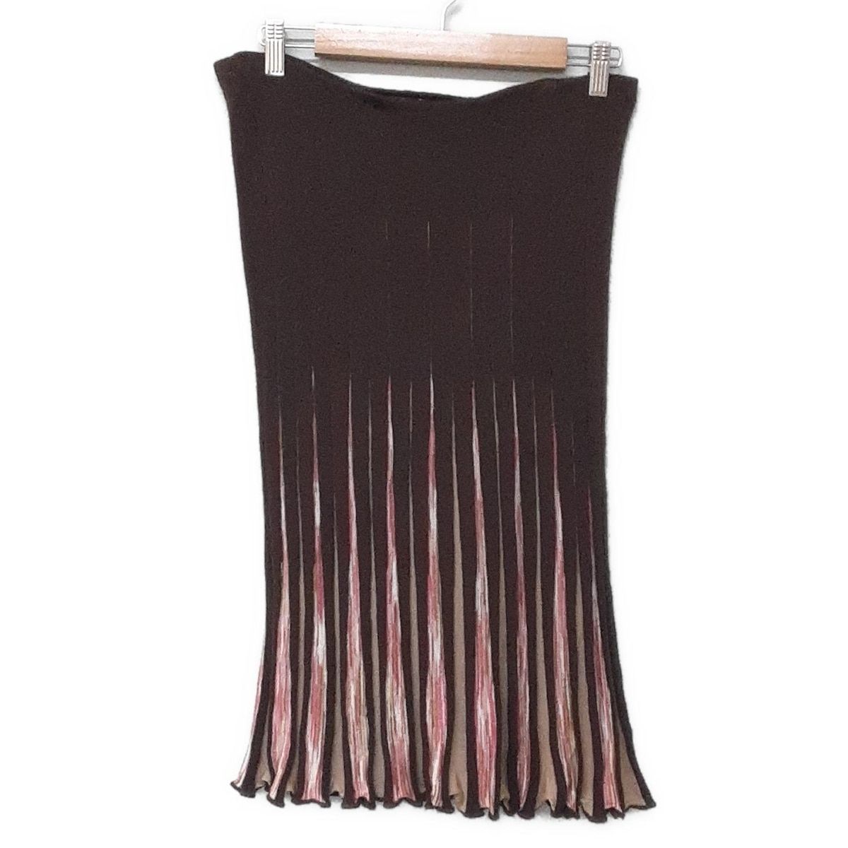 MISSONI ミッソーニ ロングスカート サイズ42 M レディース ダークブラウン ベージュ ピンク ウエストゴム プリーツ ニット