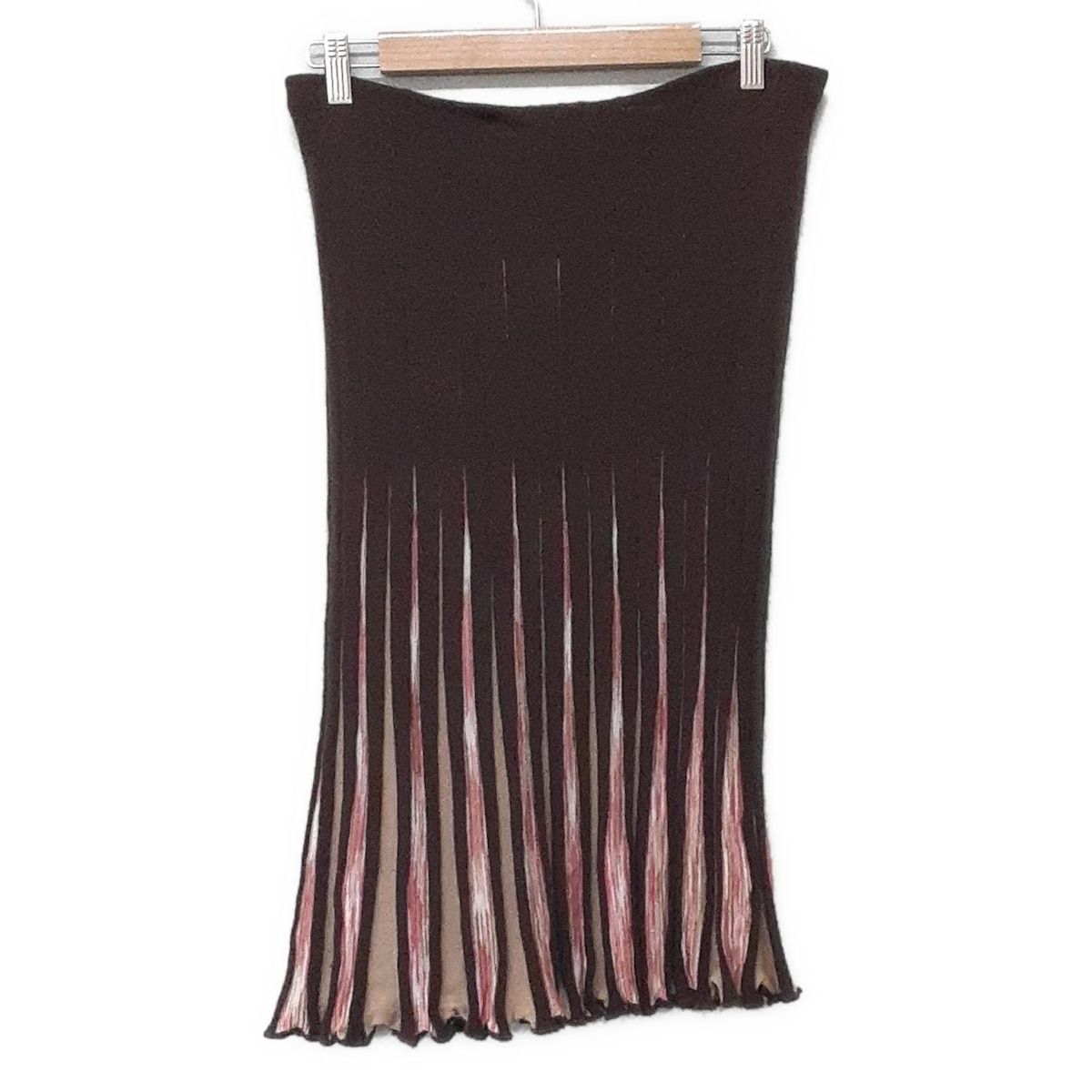 MISSONI ミッソーニ ロングスカート サイズ42 M レディース - ダークブラウン×ベージュ×ピンク ウエストゴム プリーツ ニット