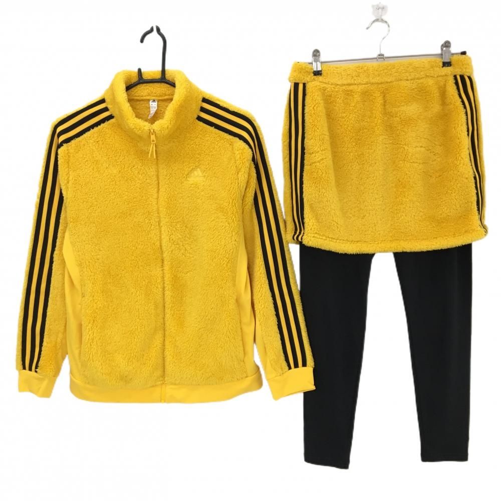 アディダス セットアップ ジャケット×スカート×レギンス イエロー×黒 ボア 3ライン レディース OT XL ゴルフウェア adidas