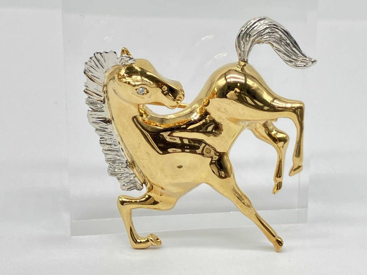 K18 Pt900 ブローチ ダイヤモンド0.014ct ホース ゴールド プラチナ 馬