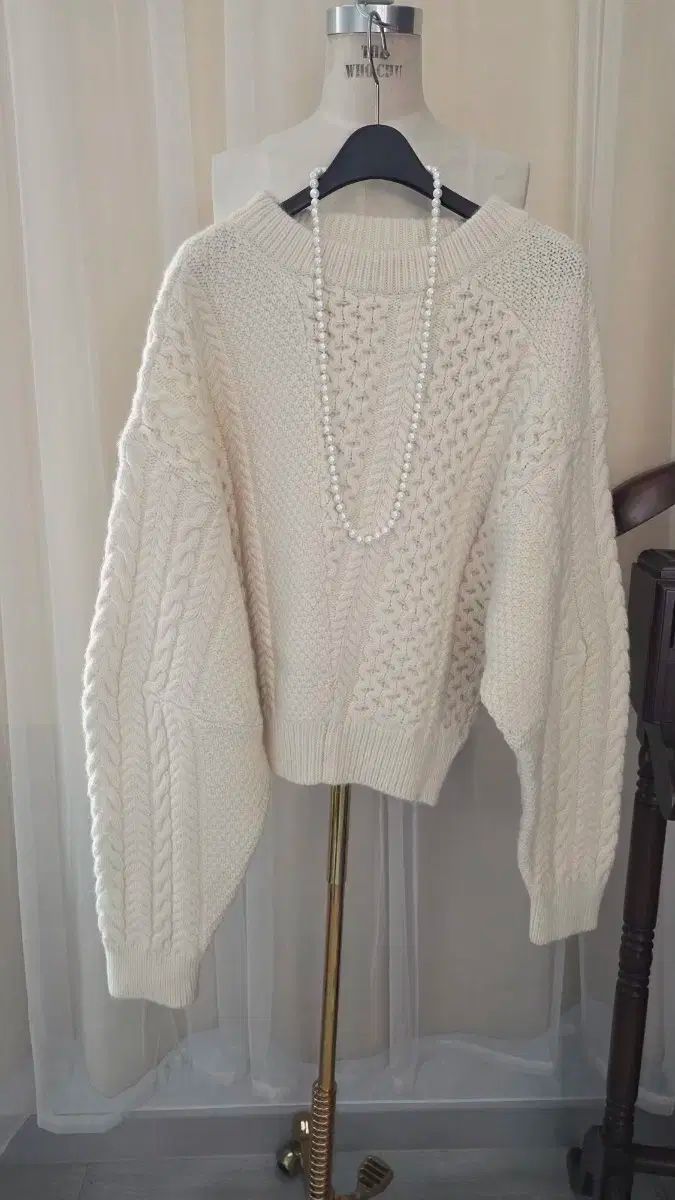 ステラ マッカートニー アイボリー ケーブル編み ニット アルパカ クロップド