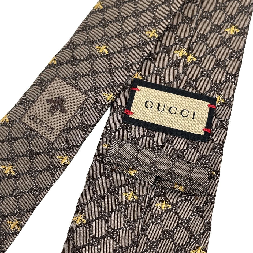 品質保証、送料無料! GUCCI グッチ 545078 GGスプリーム ネクタイ 蜂 ビー 総柄 メンズ シルク