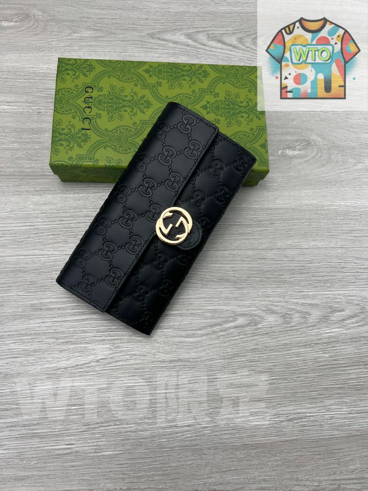 GGエンボスレザー ロングウォレット ブラック イタリア製 環境配慮型レザー
