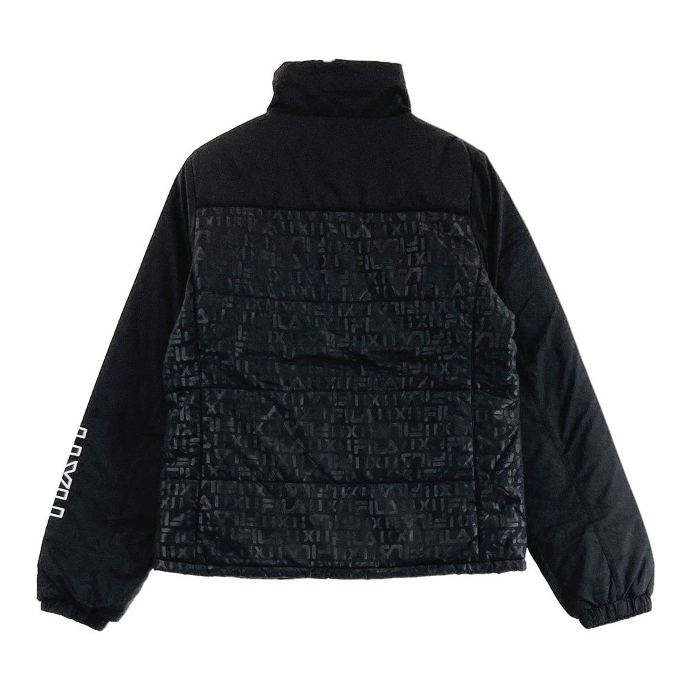 サイズ M FILA GOLF フィラゴルフ 長袖 中綿ジップジャケット ロゴ総柄 ブラック系 ゴルフウェア レディース ストスト