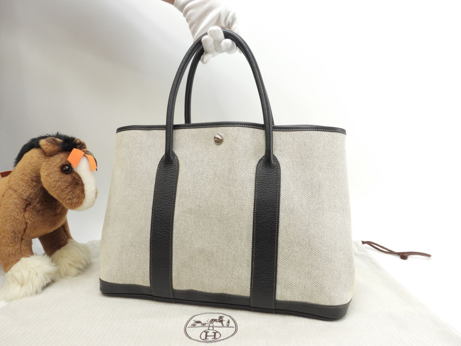 エルメス ガーデンパーティPM トアルアッシュPM革 グレー黒 トートバッグ ハンドバッグ 1