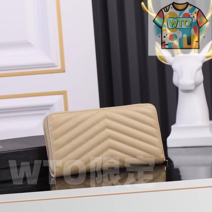 WTO通販 Y家 人気爆発ウォレット Vラインシングルジップ キャビアホワイトゴールドボタン 高品質で使い勝手抜群 -WTO輸入-EDR24