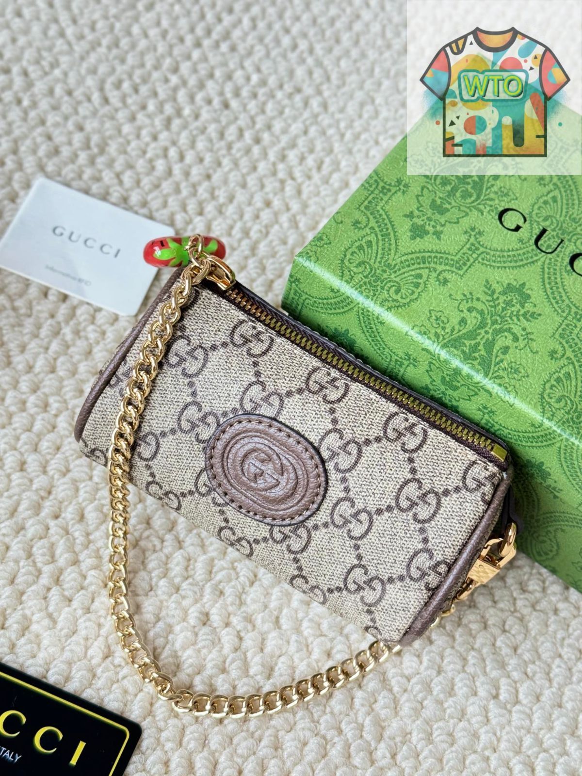 WTO通販 GUCCI レディース ベージュ エボニー キャンバス ストロベリージップコインケース -WTO輸入-ZYX29