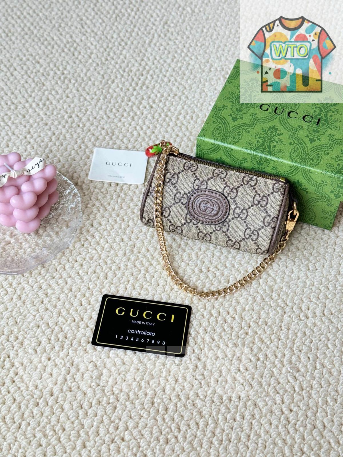 WTO通販 GUCCI レディース ベージュ エボニー キャンバス ストロベリージップコインケース -WTO輸入-ZYX29