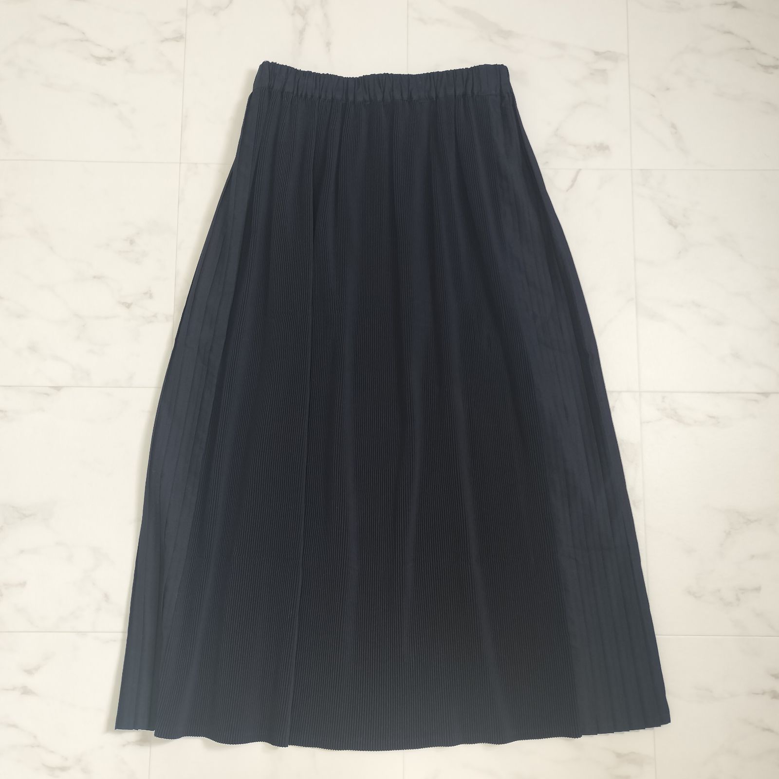 Plantation プランテーション インディゴ染め ２種プリーツ ロング丈 スカート ウエストゴム M