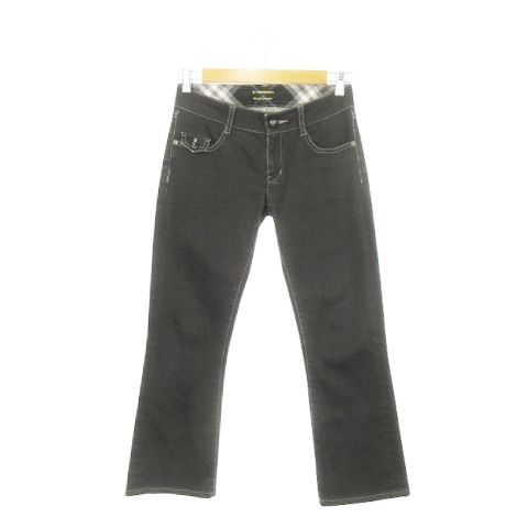 バーバリーブルーレーベル BURBERRY BLUE LABEL デニムパンツ ジーンズ ストレート ロゴ刺繍 ストレッチ 24 黒 ブラック AH16 GY11