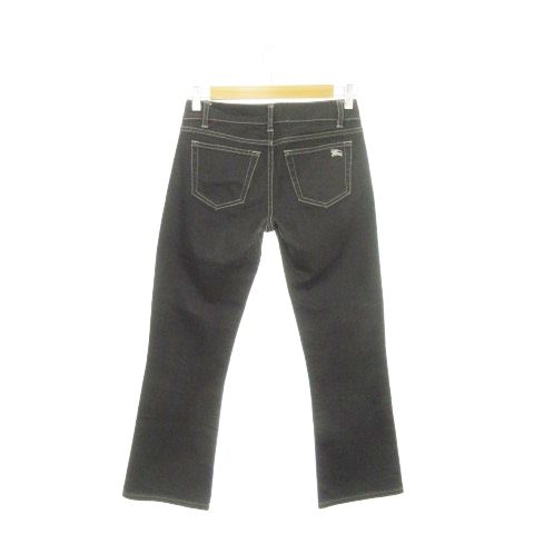 バーバリーブルーレーベル BURBERRY BLUE LABEL デニムパンツ ジーンズ ストレート ロゴ刺繍 ストレッチ 24 黒 ブラック AH16 GY11