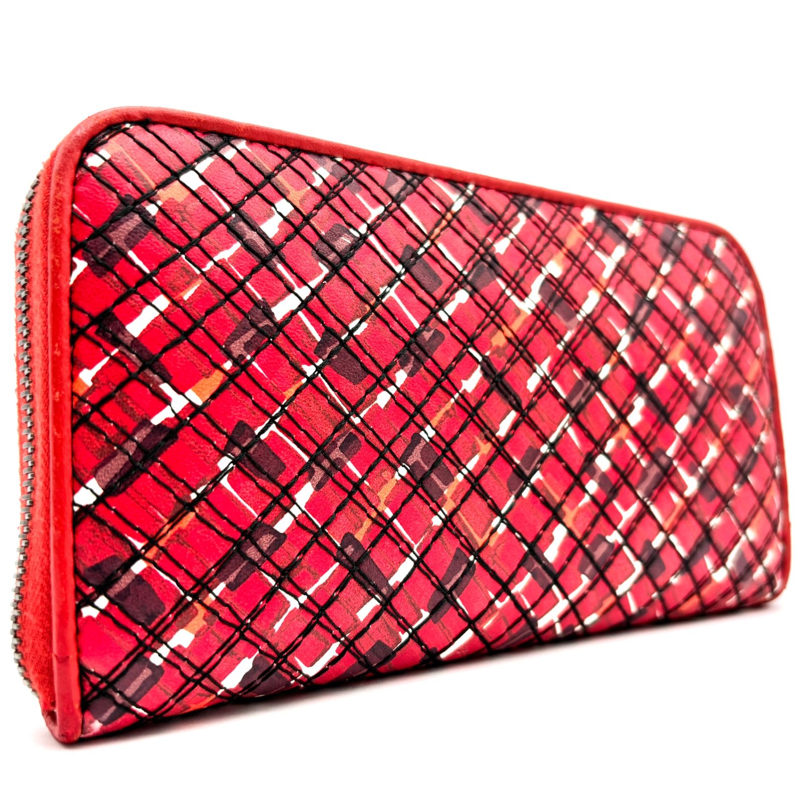 BOTTEGA VENETA ボッテガヴェネタ 長財布 イントレチャート 総柄 ペイント レザー メンズ ラウンドジップ ファスナー 多収納 大容量 レッド