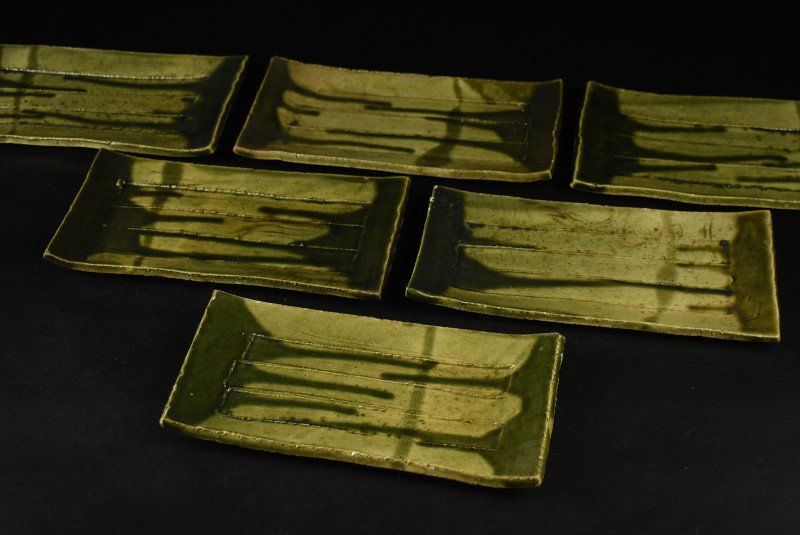 蔵A 3774 c 緑釉 長皿 長方皿 六客 2 5㎝ 25 12