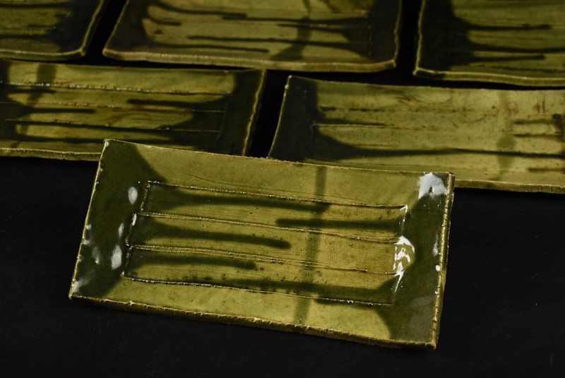 蔵A 3774 c 緑釉 長皿 長方皿 六客 2.5㎝×25.5㎝×12.5㎝