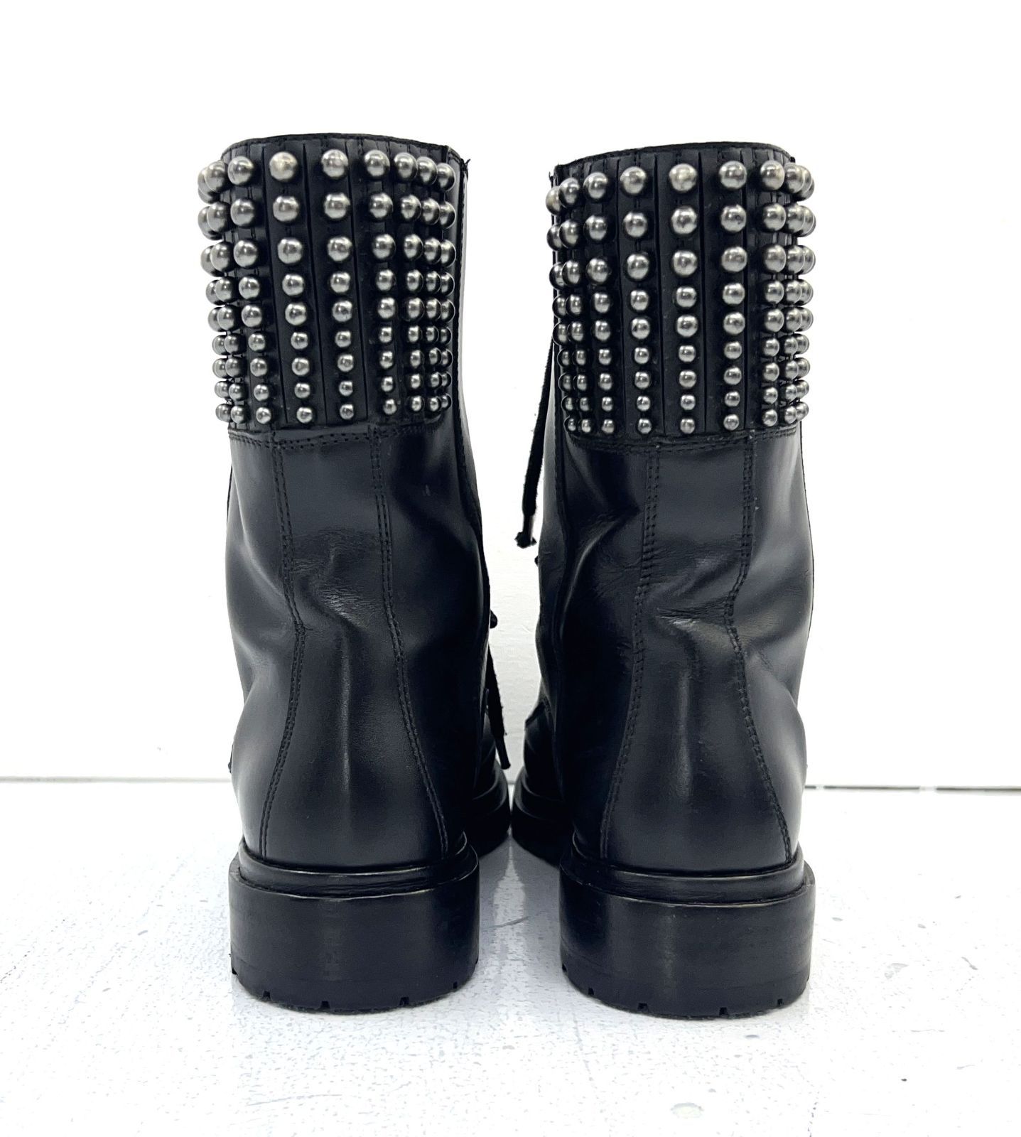 盛岡80-0124 Sergio Rossi セルジオロッシ VERO CUOIO レースアップ コンバットブーツ 38 100