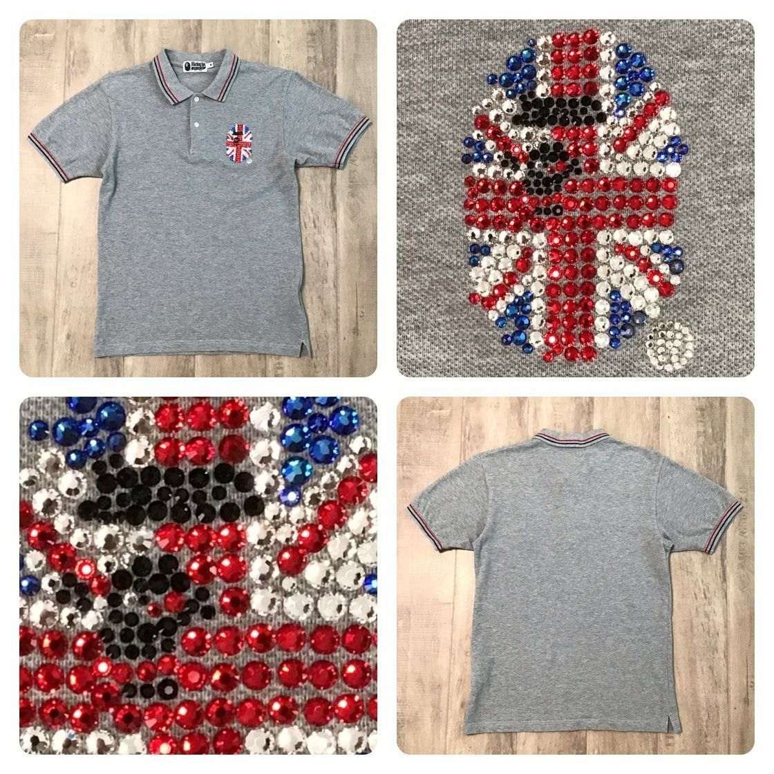 スワロフスキー APE HEAD ポロシャツ Mサイズ a bathing ape BAPE swarovski ラインストーン エイプ ベイプ アベイシングエイプ NIGO