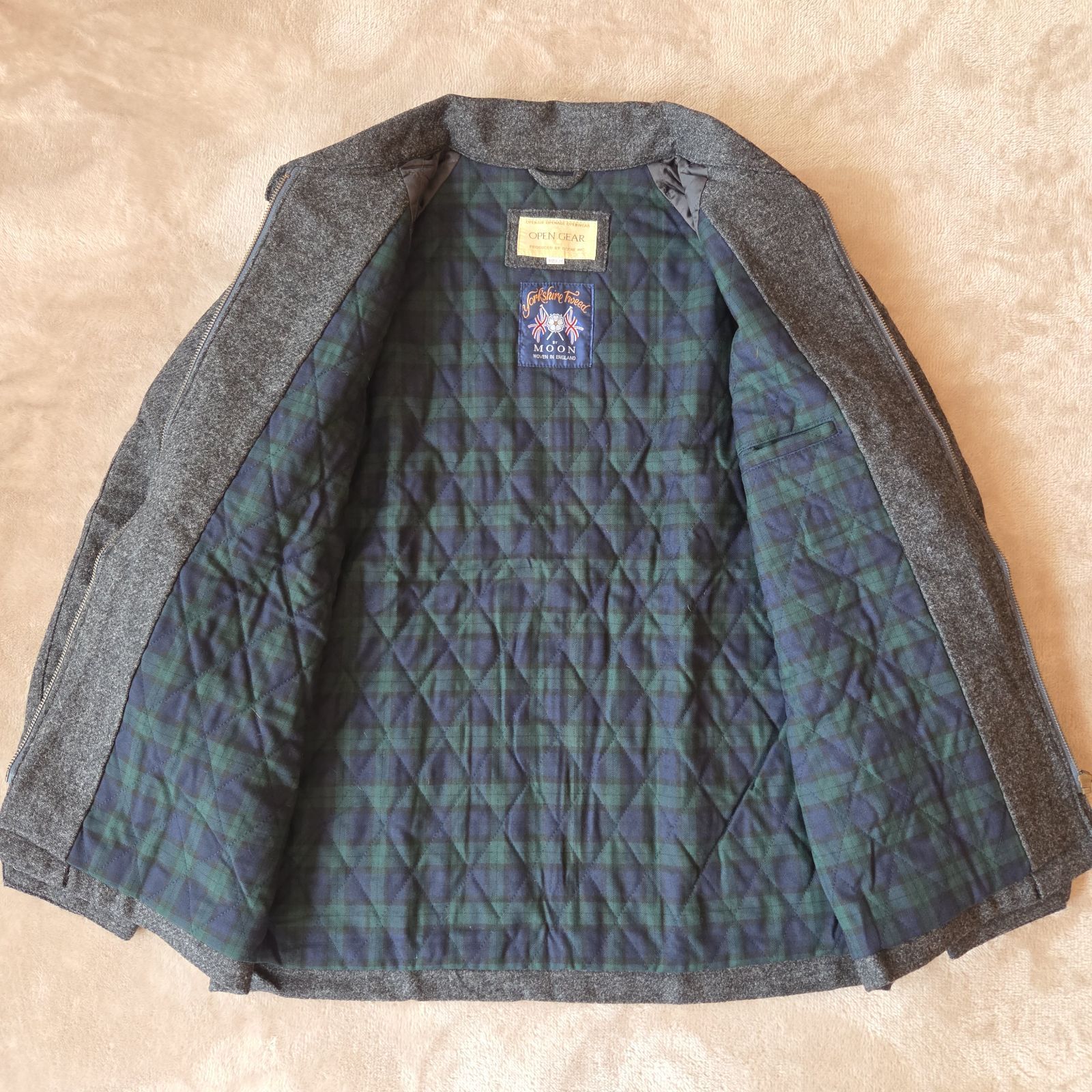 英国MOONツイード使用 ウールジャケット グレー Mサイズ 上品 メンズ アウター OPEN GEAR製